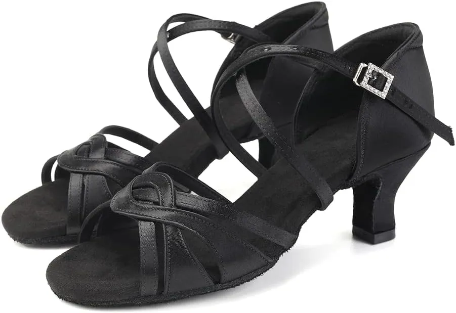 TINRYMX Women's Latin Dance Shoes Ballroom Salsa Cha-cha Professional Practice Performance Dance Sandals,Model-EM3038-DB