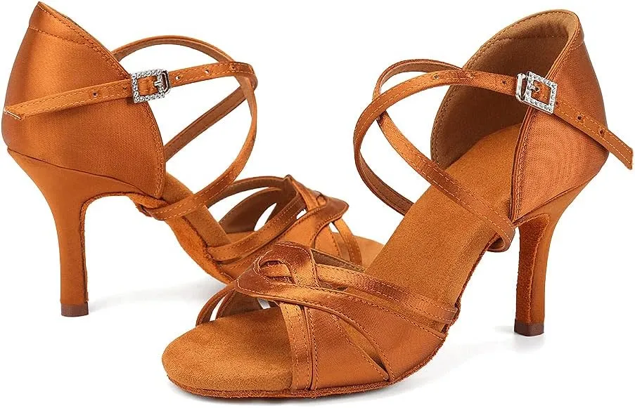 TINRYMX Women's Latin Dance Shoes Ballroom Salsa Cha-cha Professional Practice Performance Dance Sandals,Model-EM3038-DB