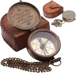 to My Husband Solid Brass Compass with Leather Carry Case A Unique Gift to Your Fiancé, Boyfriend and Hubby Hiking Trekking Compass by DOLLOND LONDON1920