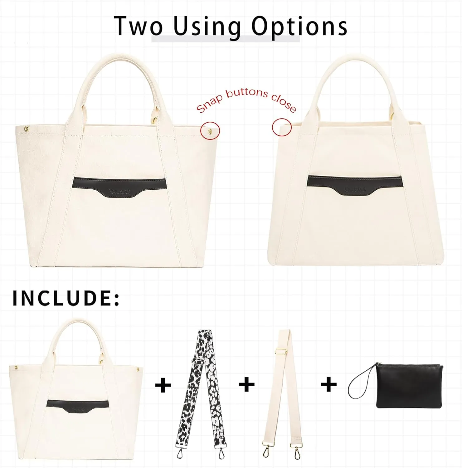 Tote Bag for Women Canvas Zip Top Handle Women's Handbag Multi Pockets Travel Crossbody Shoulder Bag