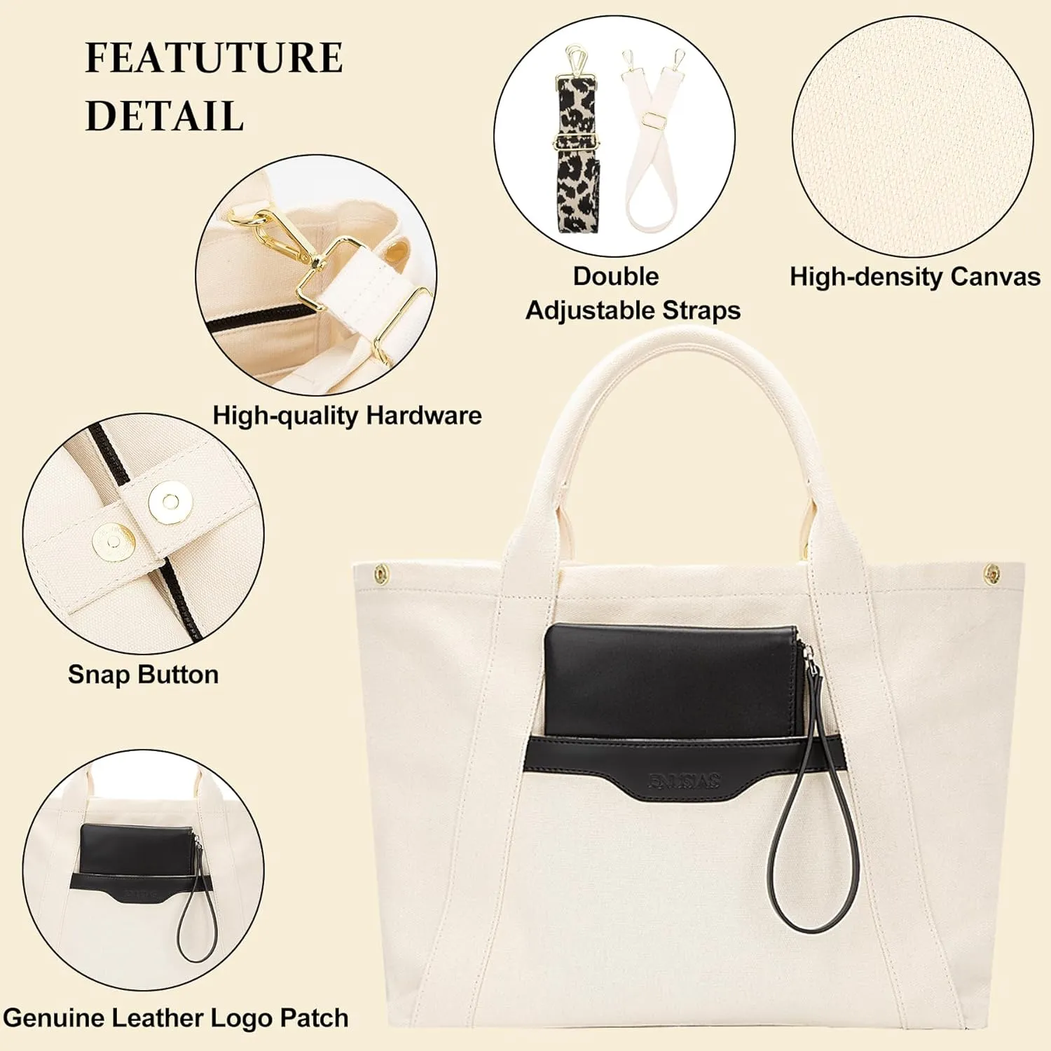 Tote Bag for Women Canvas Zip Top Handle Women's Handbag Multi Pockets Travel Crossbody Shoulder Bag