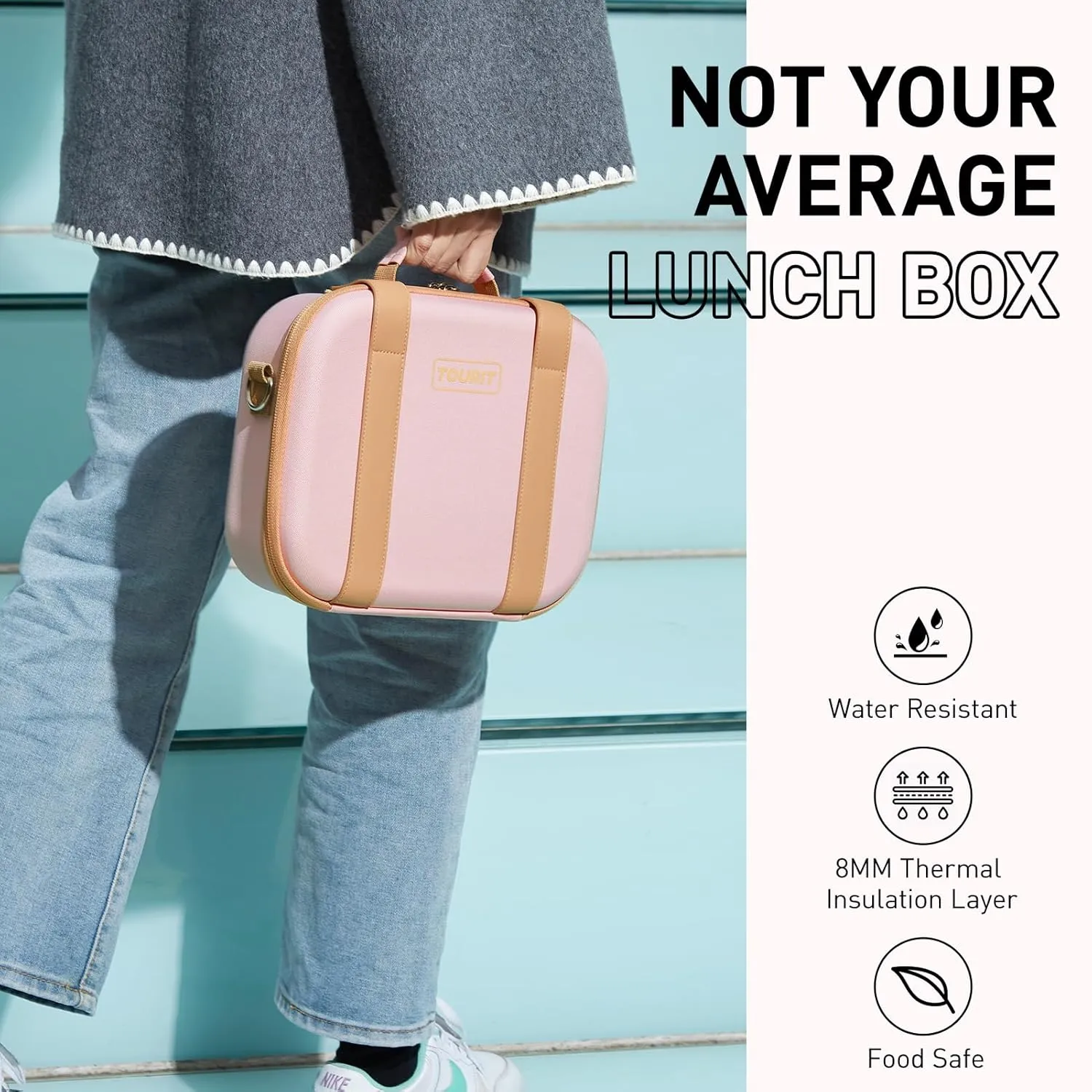 TOURIT Lunch Bag with Buckle Lunch Box Insulated Food Carrier for Women Men Work, Outdoor, Pink