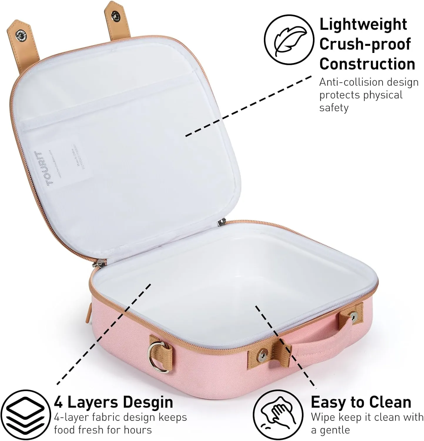 TOURIT Lunch Bag with Buckle Lunch Box Insulated Food Carrier for Women Men Work, Outdoor, Pink
