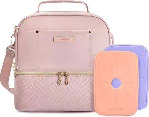 TOURIT Lunch Bag Women Double Deck Lunch Box Insulated Lunch Cooler Pink, with Reusable Long-Lasting Slim Ice Packs, Camping Accessories, 2 Packs Pink & Purple