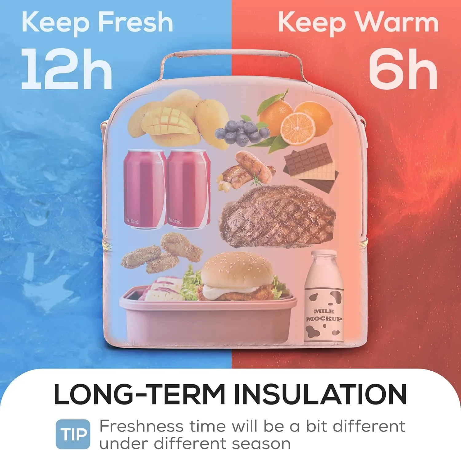 TOURIT Lunch Bag Women Double Deck Lunch Box Insulated Lunch Cooler Pink, with Reusable Long-Lasting Slim Ice Packs, Camping Accessories, 2 Packs Pink & Purple