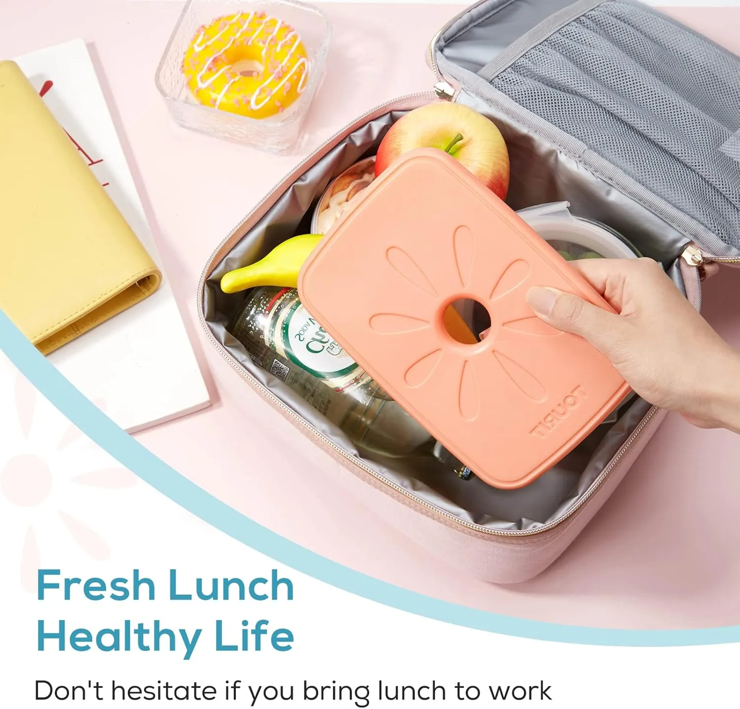 TOURIT Lunch Bag Women Double Deck Lunch Box Insulated Lunch Cooler Pink, with Reusable Long-Lasting Slim Ice Packs, Camping Accessories, 2 Packs Pink & Purple