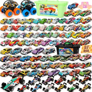 Toy Cars for Kids 123 Pcs Monster Truck Toys Pull Back Cars with Storage Box, Race Cars Party Favors for Toddler Toys Pinata Goodie Bag Stuffers Christmas Treasure Box Classroom Prizes