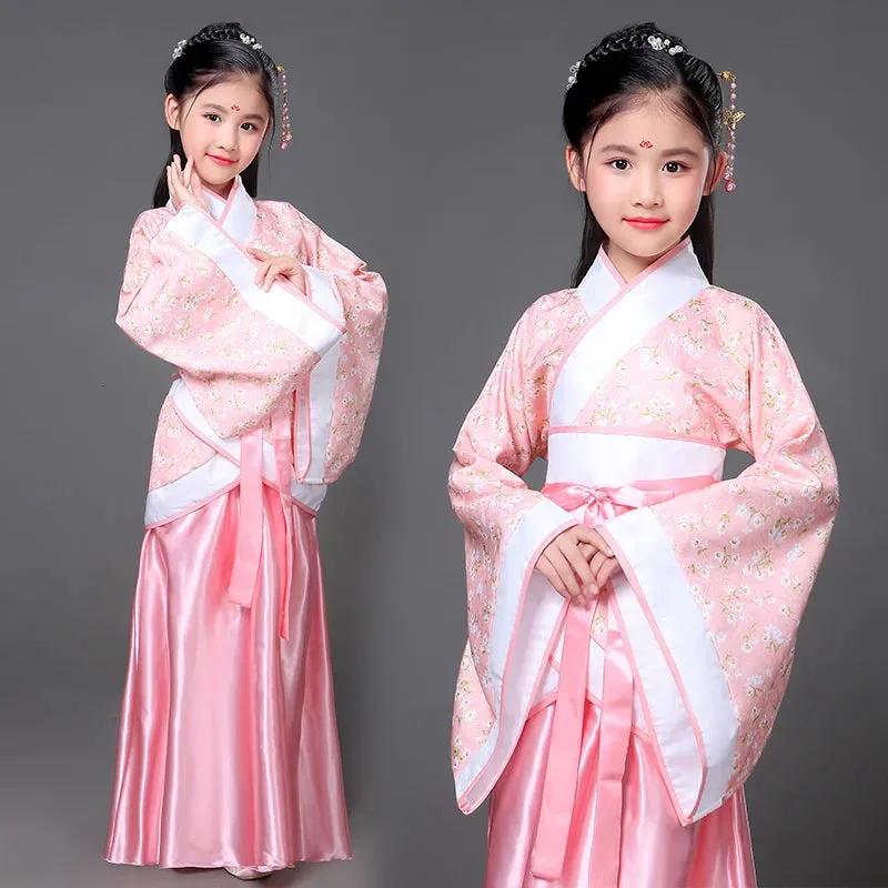Traditional Chinese Hanfu Dress for Kids - Tang Dynasty Style, Ancient Opera Dance Costume, Folk Performance Outfit