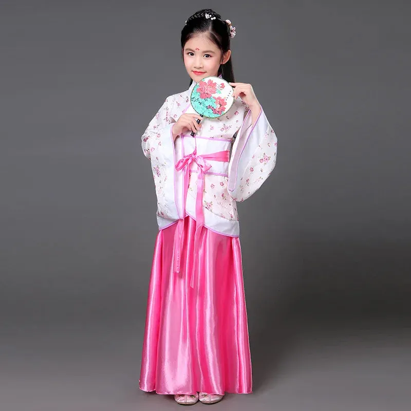 Traditional Chinese Hanfu Dress for Kids - Tang Dynasty Style, Ancient Opera Dance Costume, Folk Performance Outfit