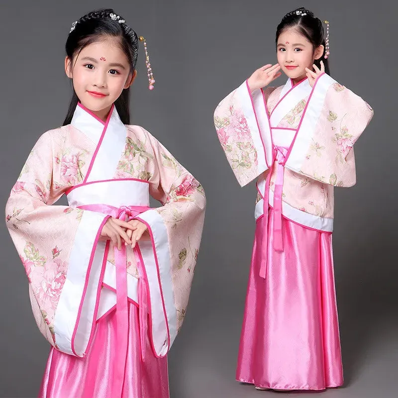 Traditional Chinese Hanfu Dress for Kids - Tang Dynasty Style, Ancient Opera Dance Costume, Folk Performance Outfit