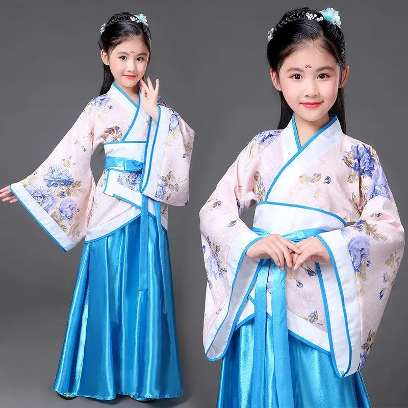 Traditional Chinese Hanfu Dress for Kids - Tang Dynasty Style, Ancient Opera Dance Costume, Folk Performance Outfit