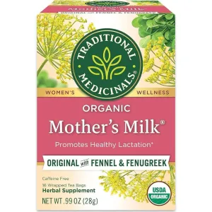 Traditional Medicinals Organic Mother's Milk Tea | 16 tea bags | 28 g | Supports Lactation with Fennel, & Fenugreek | Caffeine-Free Herbal Tea for Nursing Mothers