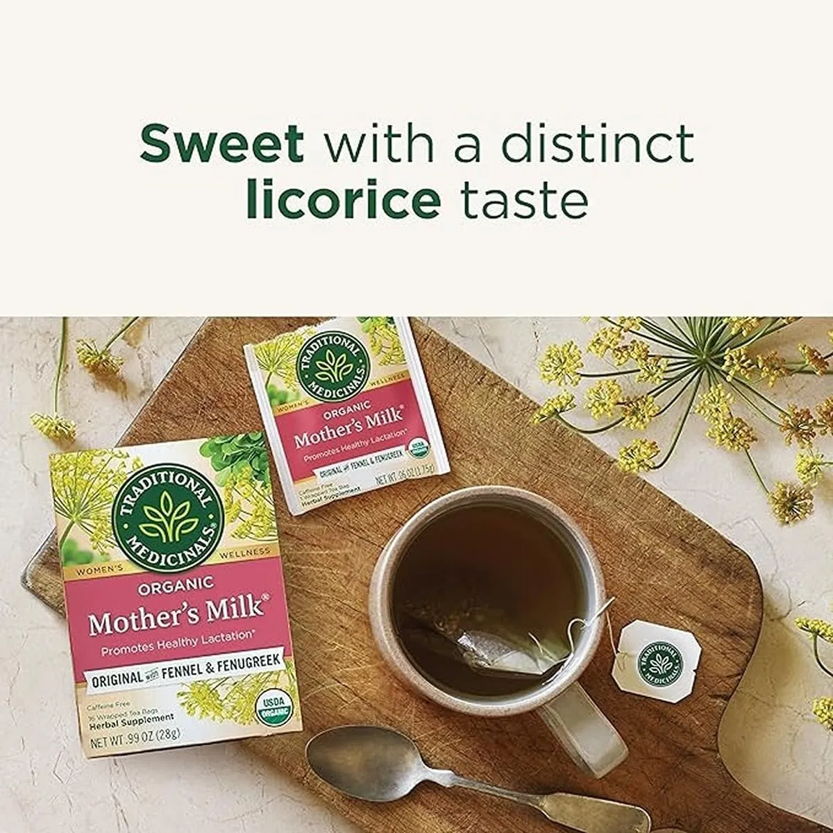 Traditional Medicinals Organic Mother's Milk Tea | 16 tea bags | 28 g | Supports Lactation with Fennel, & Fenugreek | Caffeine-Free Herbal Tea for Nursing Mothers