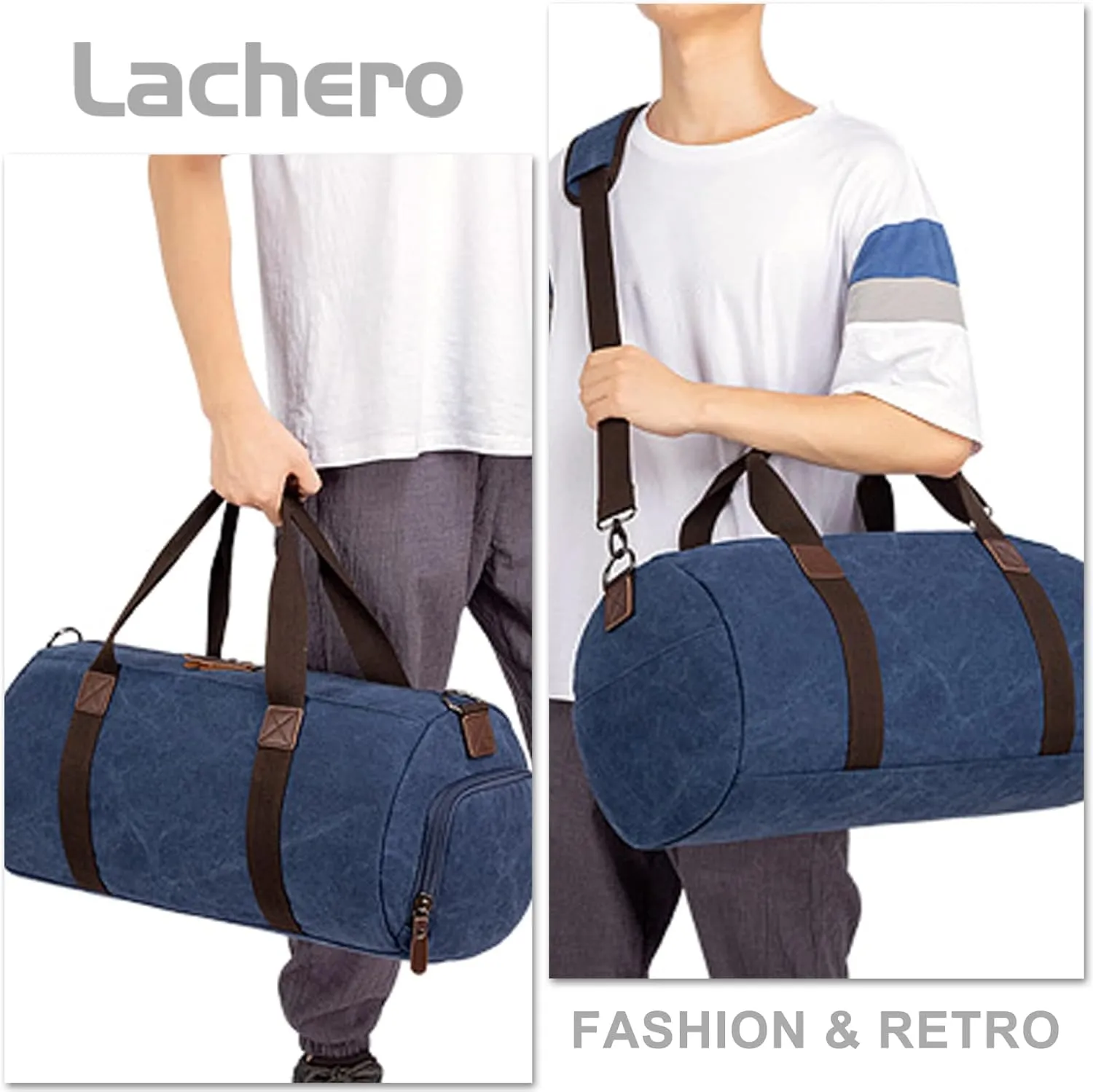 Travel Duffel Bag for Men, Canvas Crossbody Shoulder Bag Large Capacity Satchel Bags for Climbing Camping Hiking (Grey)