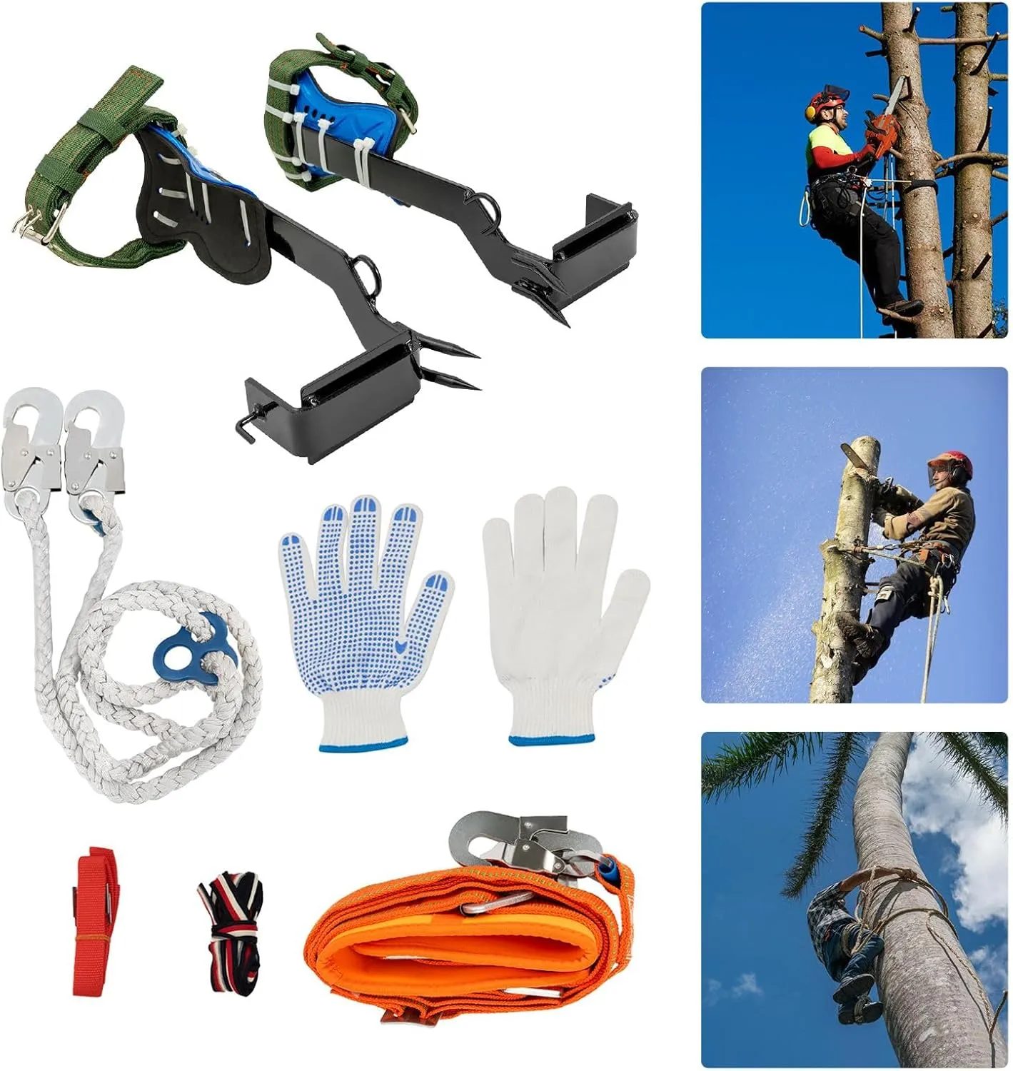 Tree Pole Climbing Spike Set Portable Steel Pole Climbing Spurs Tree-Climbing Tools Forged Climber Gaffs Tool with Adjustable Leather Strap for Felling Trees, Picking Fruit, Hanging Objects
