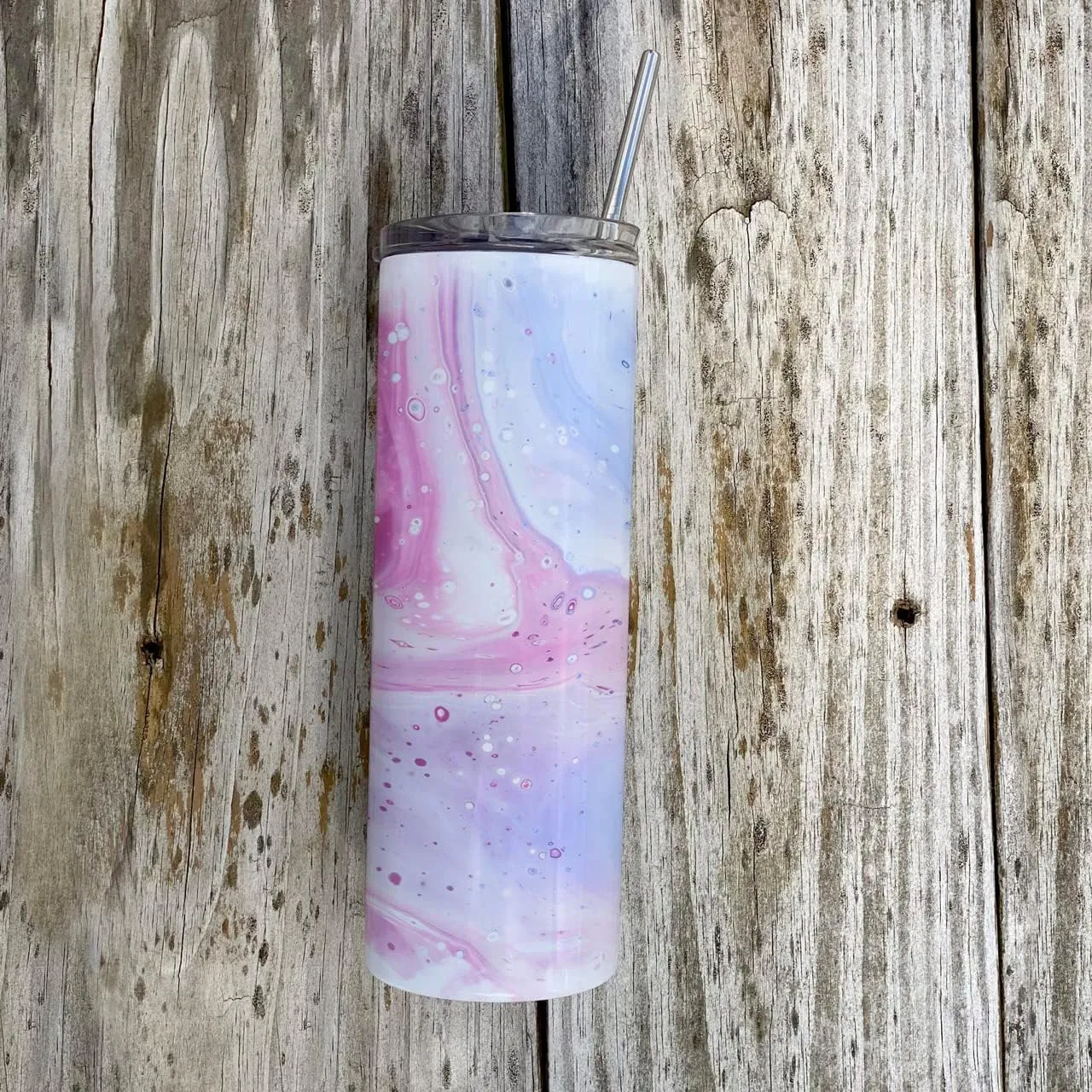 Trend Setters Tie Dye Art – Blue and Pink Marble – One 20 oz Stainless Steel Travel Tumbler with Straw – Double Wall Vacuum Insulation– Keep Beverages Cold For Up to 18 Hours or Hot for 6 Hours