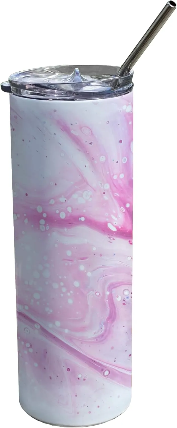 Trend Setters Tie Dye Art – Blue and Pink Marble – One 20 oz Stainless Steel Travel Tumbler with Straw – Double Wall Vacuum Insulation– Keep Beverages Cold For Up to 18 Hours or Hot for 6 Hours