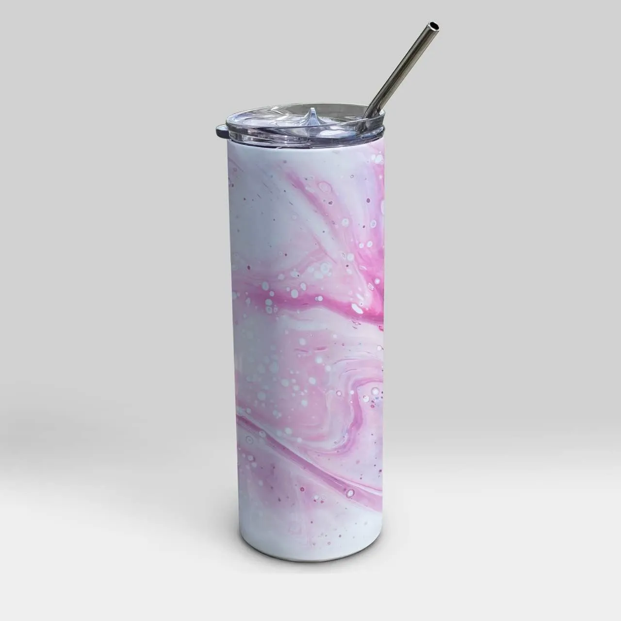 Trend Setters Tie Dye Art – Blue and Pink Marble – One 20 oz Stainless Steel Travel Tumbler with Straw – Double Wall Vacuum Insulation– Keep Beverages Cold For Up to 18 Hours or Hot for 6 Hours