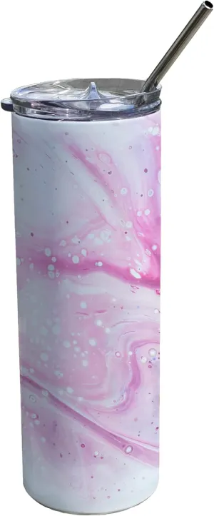 Trend Setters Tie Dye Art – Blue and Pink Marble – One 20 oz Stainless Steel Travel Tumbler with Straw – Double Wall Vacuum Insulation– Keep Beverages Cold For Up to 18 Hours or Hot for 6 Hours