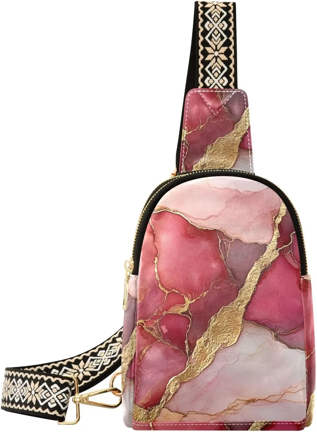 Trendy Marble Blush Red Cross Body Bag Lightweight Large Fanny Packs for for Travel