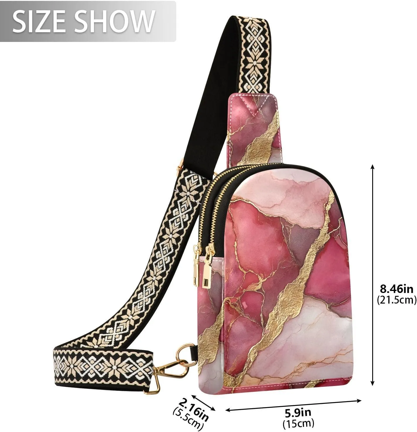 Trendy Marble Blush Red Cross Body Bag Lightweight Large Fanny Packs for for Travel