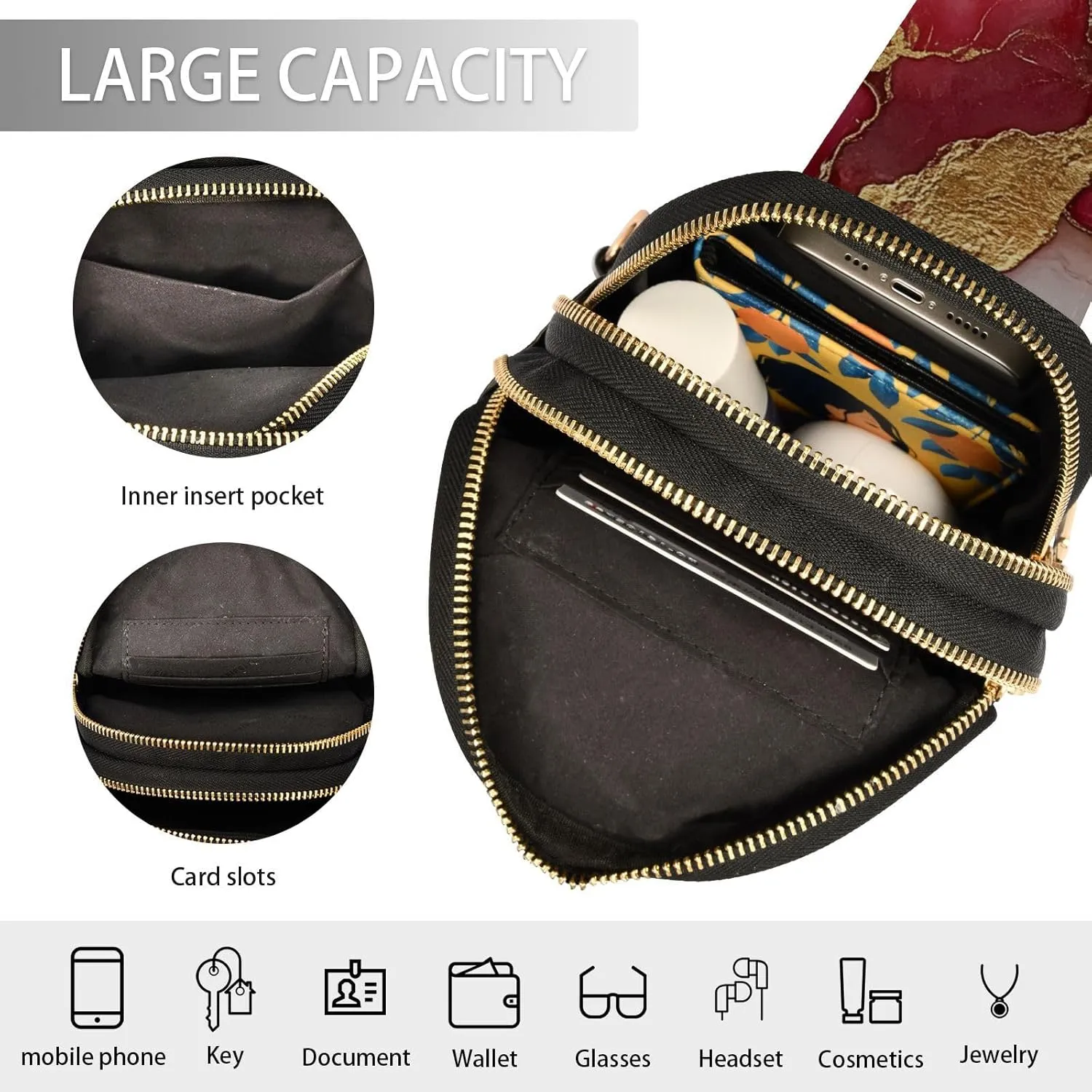 Trendy Marble Blush Red Cross Body Bag Lightweight Large Fanny Packs for for Travel