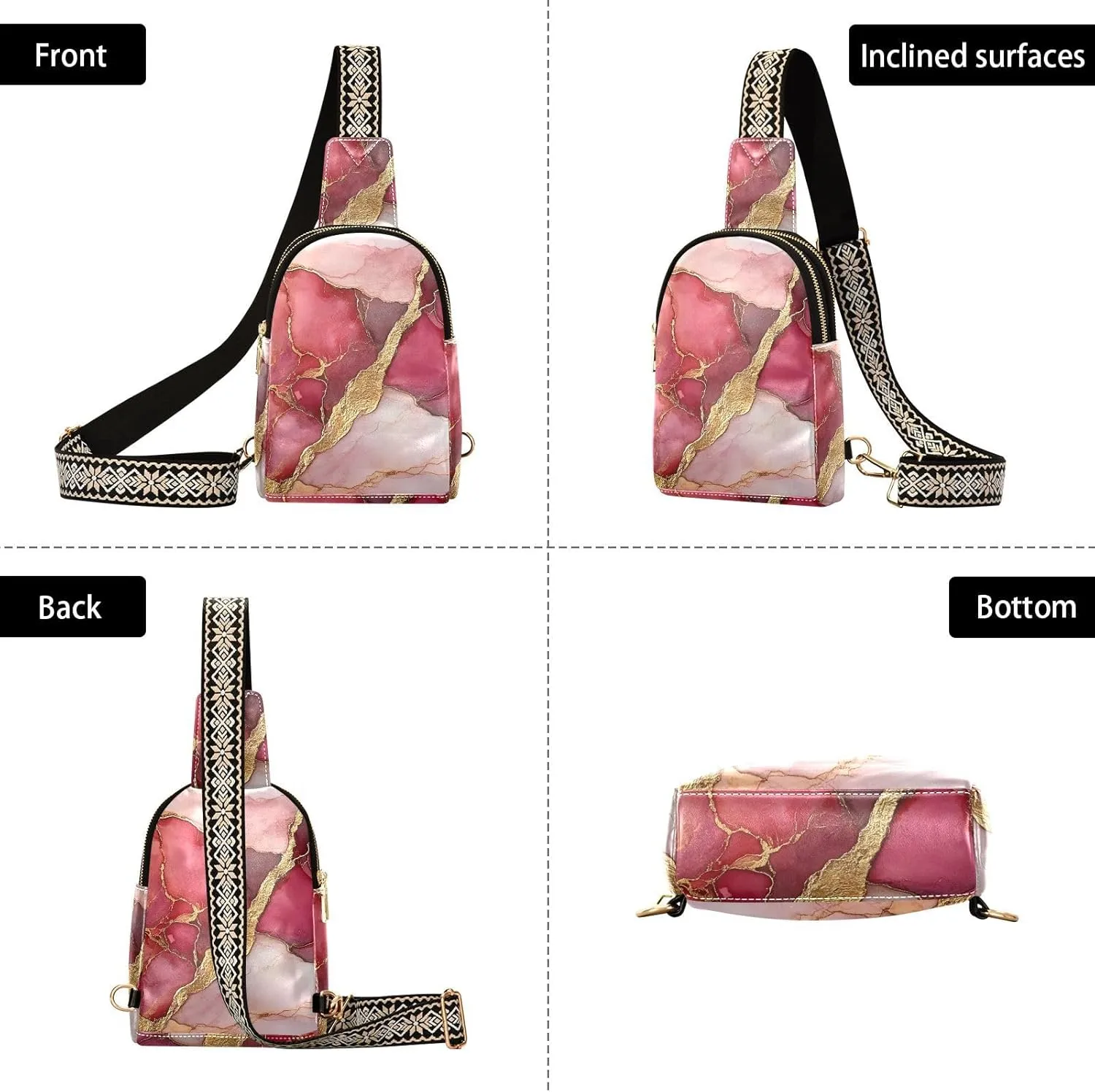 Trendy Marble Blush Red Cross Body Bag Lightweight Large Fanny Packs for for Travel