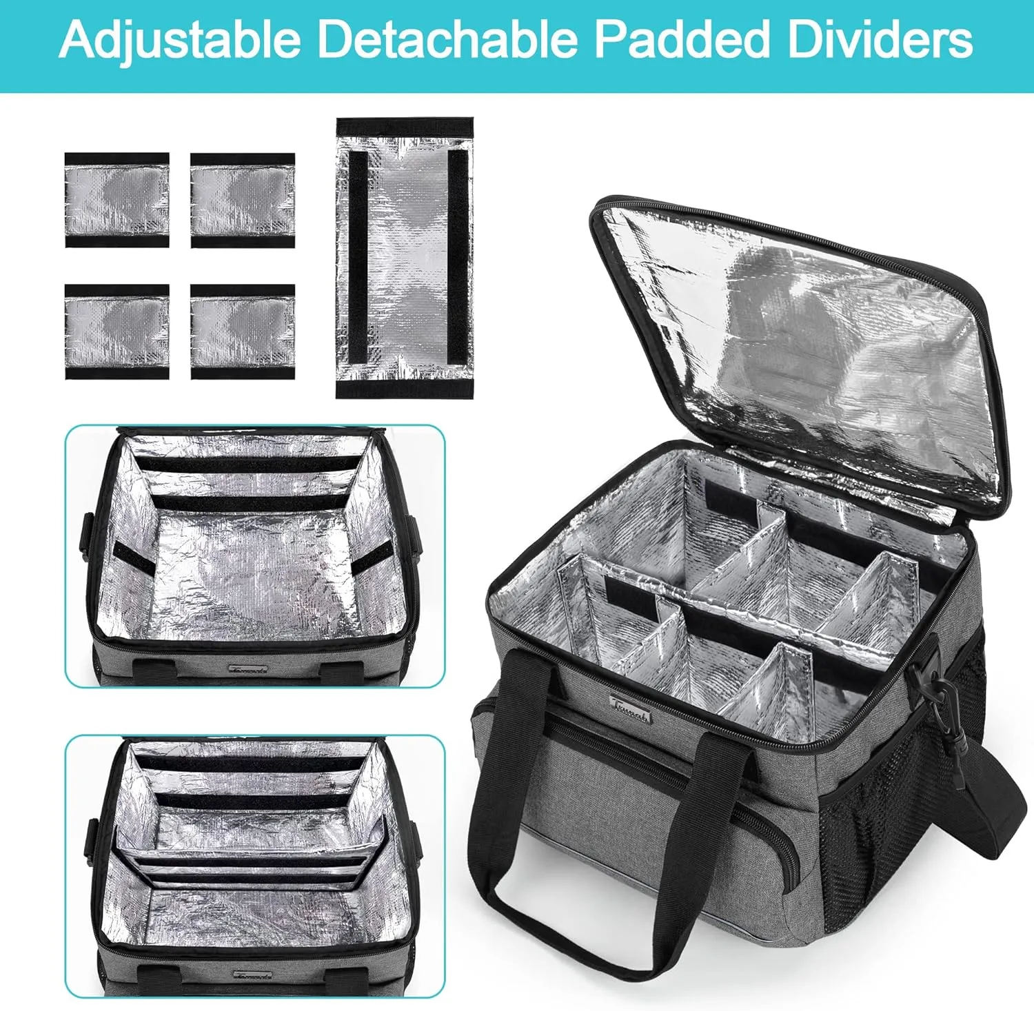 Trunab Insulated Medical Bag with Adjustable Dividers, Medicine Supplies Water-Resistant Bag for Home, Travel, Camping, Empty Bag - Patented Design,Grey