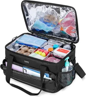 Trunab Large Insulated Medical Bag with Adjustable Dividers, Easy Clean Trauma Bag, Medicine Supplies Storage Bag for Home, Travel, Camping, Bag Only - Patented Design, Black