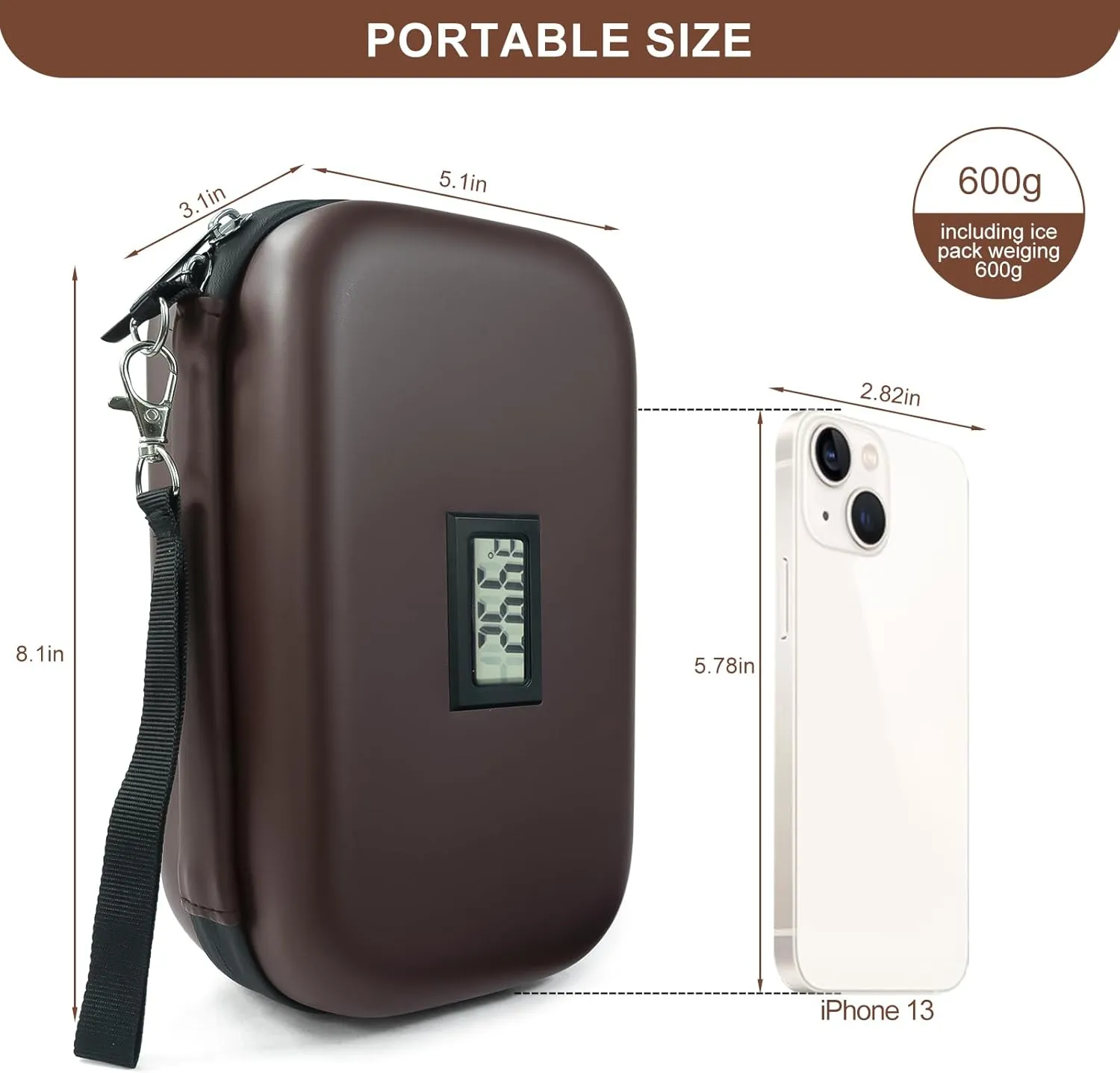 TSA Approved Insulin Cooler Travel Case Medication Cooler for Travel with Thermometer Temperature Display Diabetic Medication Organizer Medical Travel Cooler Bag with 2 Ice Pack (Brown)