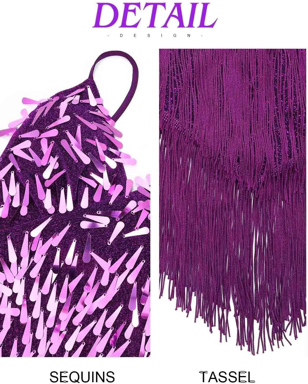 TWINKLEDE Sequin Tassel Dress for Women Sparkly Fringe V-Neck Strap Dresses Glitter Latin Samba Tango Dance Costumes