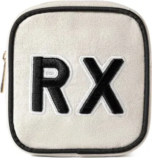 uekeboag Personalized Small Canvas Medicine Cosmetic Bag, Cute Plaid Pattern Chenille Letter Patch RX Drug Pouch with Zipper, Makeup Travel Gift Bag for Women and Girls (11Beige Canvas)