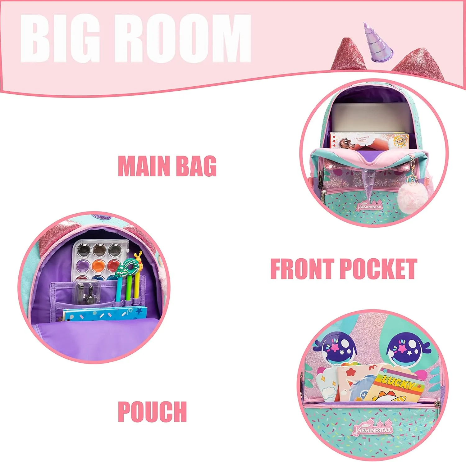 Unicorn Roller Backpack with Wheels Set for Elementary Students Carry on Luggage Bookbag with Roller for Girls Kids