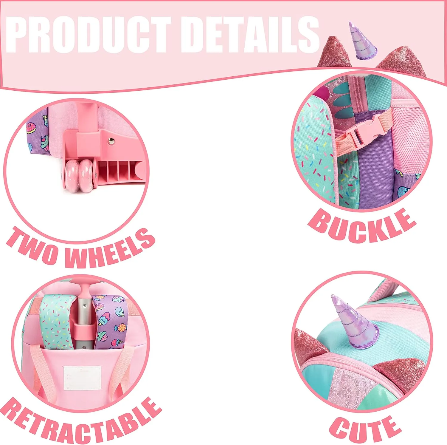 Unicorn Roller Backpack with Wheels Set for Elementary Students Carry on Luggage Bookbag with Roller for Girls Kids