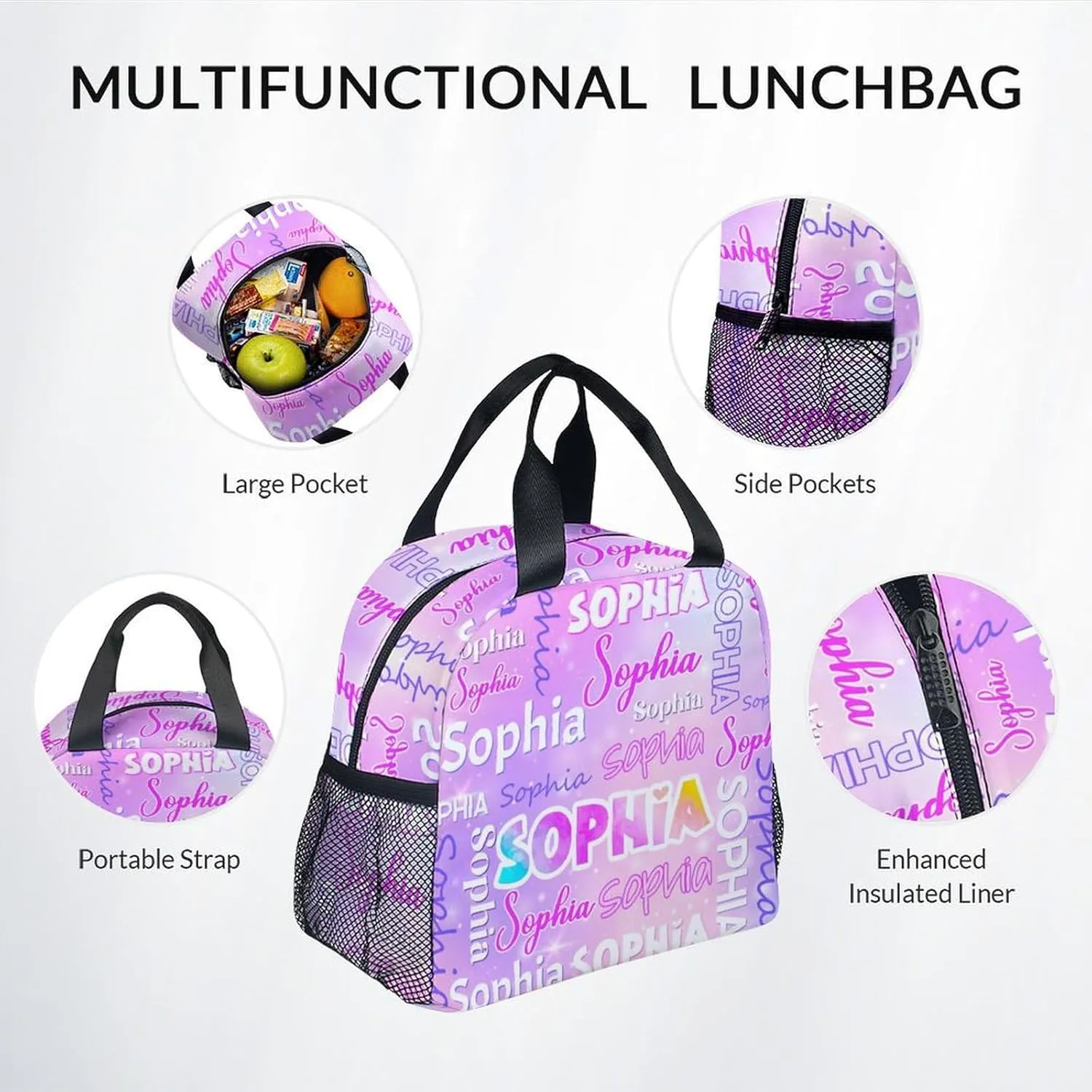UNIKITTY Personalized Backpack with Lunch Box - Custom Backpack for Girls - Custom Kids Bookbag Set for School - 17 Inch Children's School Bag for Primary Elementary