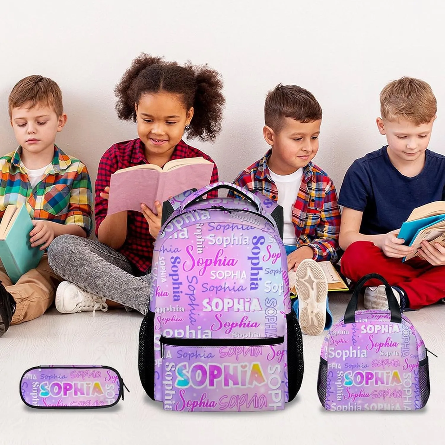 UNIKITTY Personalized Backpack with Lunch Box - Custom Backpack for Girls - Custom Kids Bookbag Set for School - 17 Inch Children's School Bag for Primary Elementary