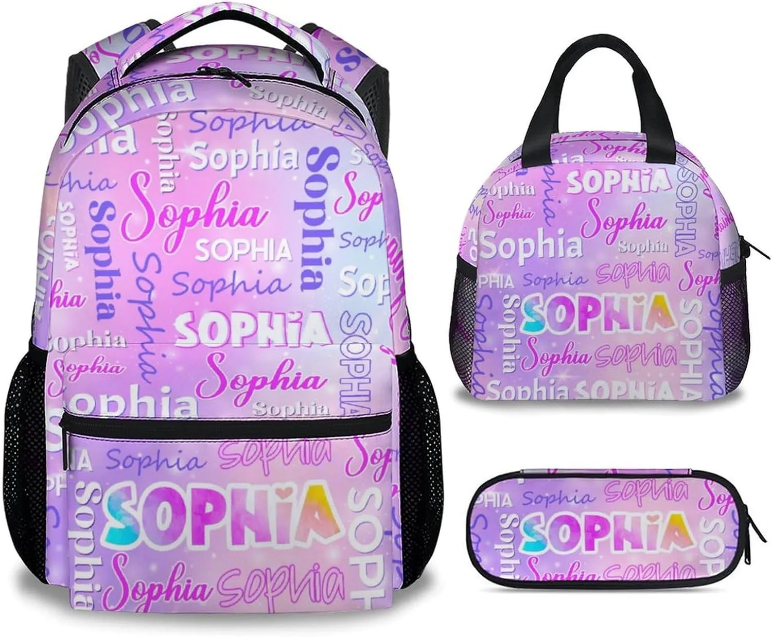 UNIKITTY Personalized Backpack with Lunch Box - Custom Backpack for Girls - Custom Kids Bookbag Set for School - 17 Inch Children's School Bag for Primary Elementary