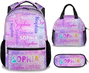 UNIKITTY Personalized Backpack with Lunch Box - Custom Backpack for Girls - Custom Kids Bookbag Set for School - 17 Inch Children's School Bag for Primary Elementary