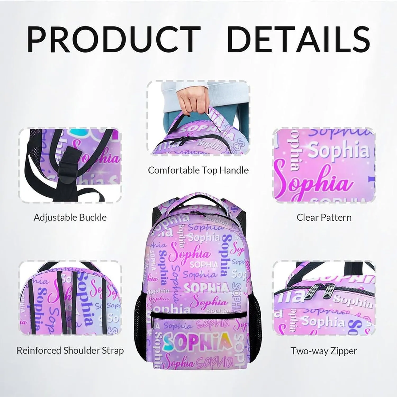 UNIKITTY Personalized Backpack with Lunch Box - Custom Backpack for Girls - Custom Kids Bookbag Set for School - 17 Inch Children's School Bag for Primary Elementary