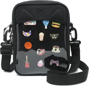 Unisex Cute Cat's Ears Ita Bag Canvas Crossbody Bag Purse Shoulder Bags for Anime Display
