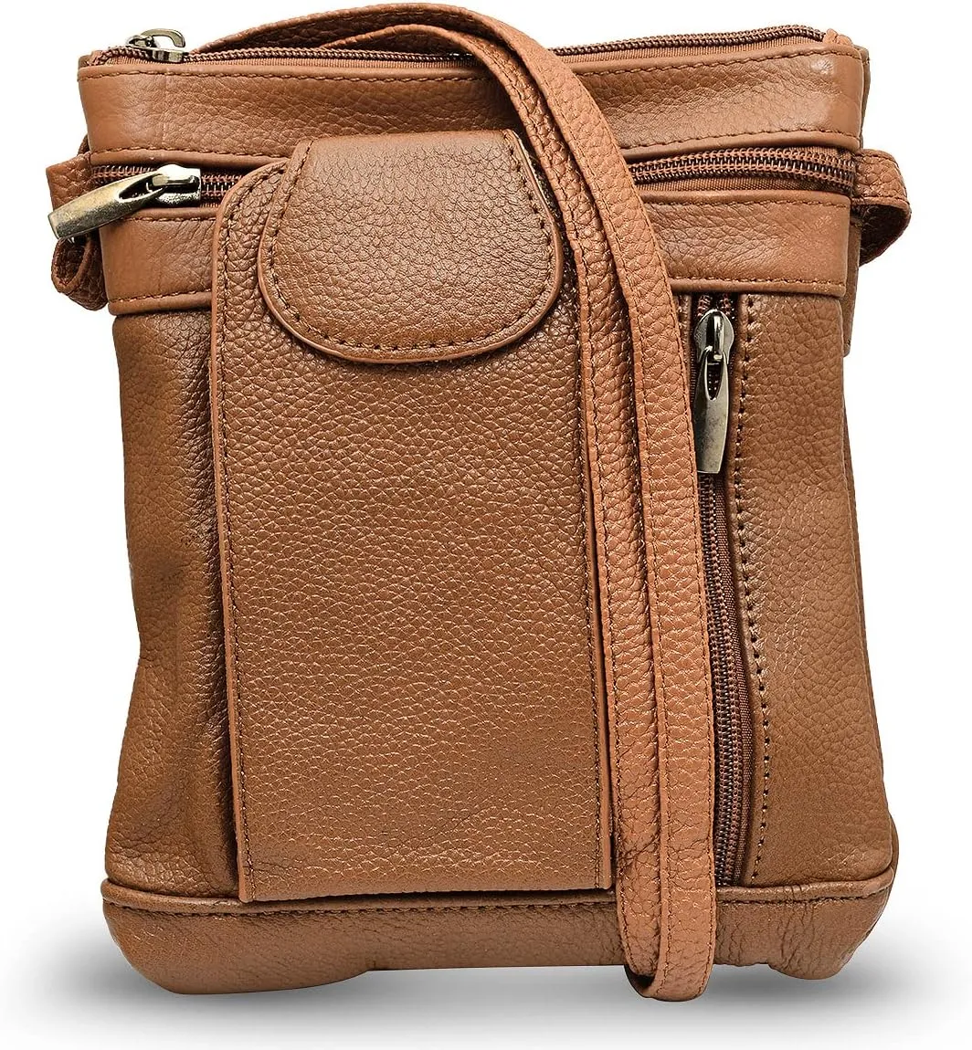 Unisex Super Soft Leather Crossbody Bag with 5 Compartments a Phone Pocket and Carrying Strap