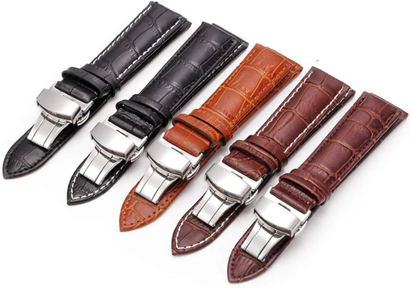 Universal Strap,Leather Watchbands 12 24mm Universal Watch Butterfly Buckle Band Steel Buckle Strap Wrist Belt Bracelet   Tool