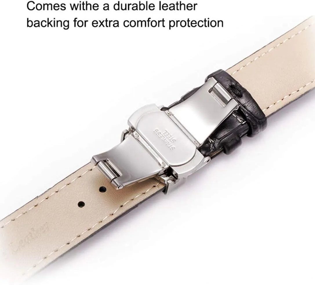 Universal Strap,Leather Watchbands 12 24mm Universal Watch Butterfly Buckle Band Steel Buckle Strap Wrist Belt Bracelet   Tool