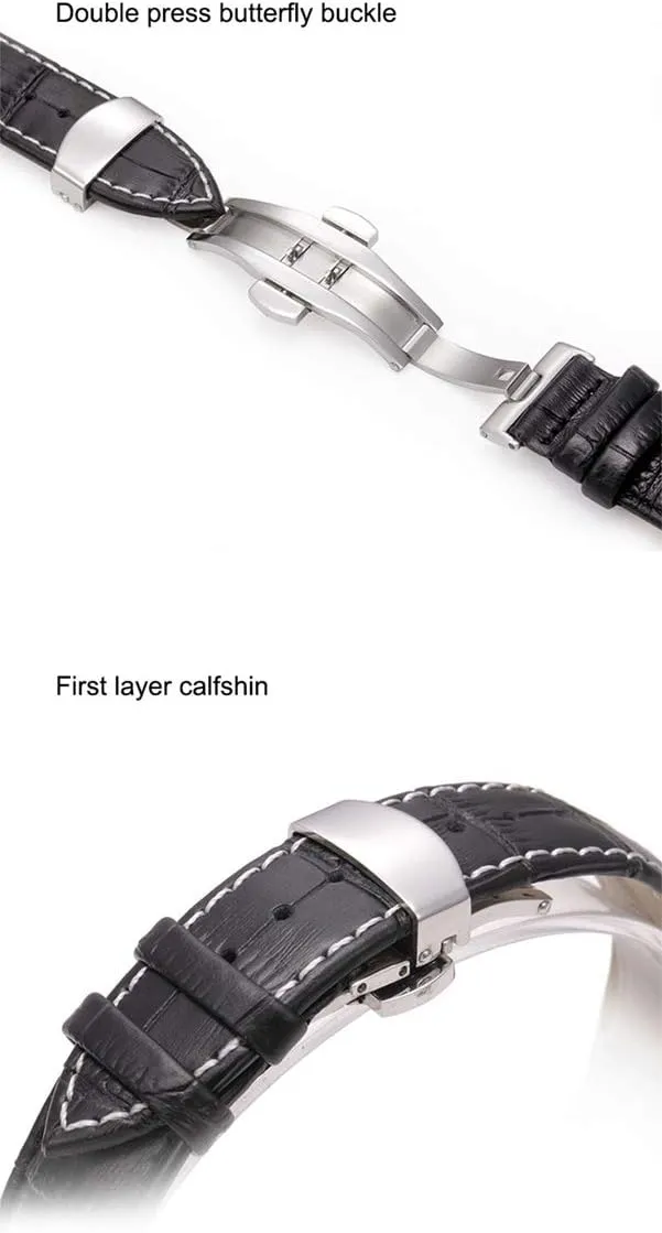 Universal Strap,Leather Watchbands 12 24mm Universal Watch Butterfly Buckle Band Steel Buckle Strap Wrist Belt Bracelet   Tool