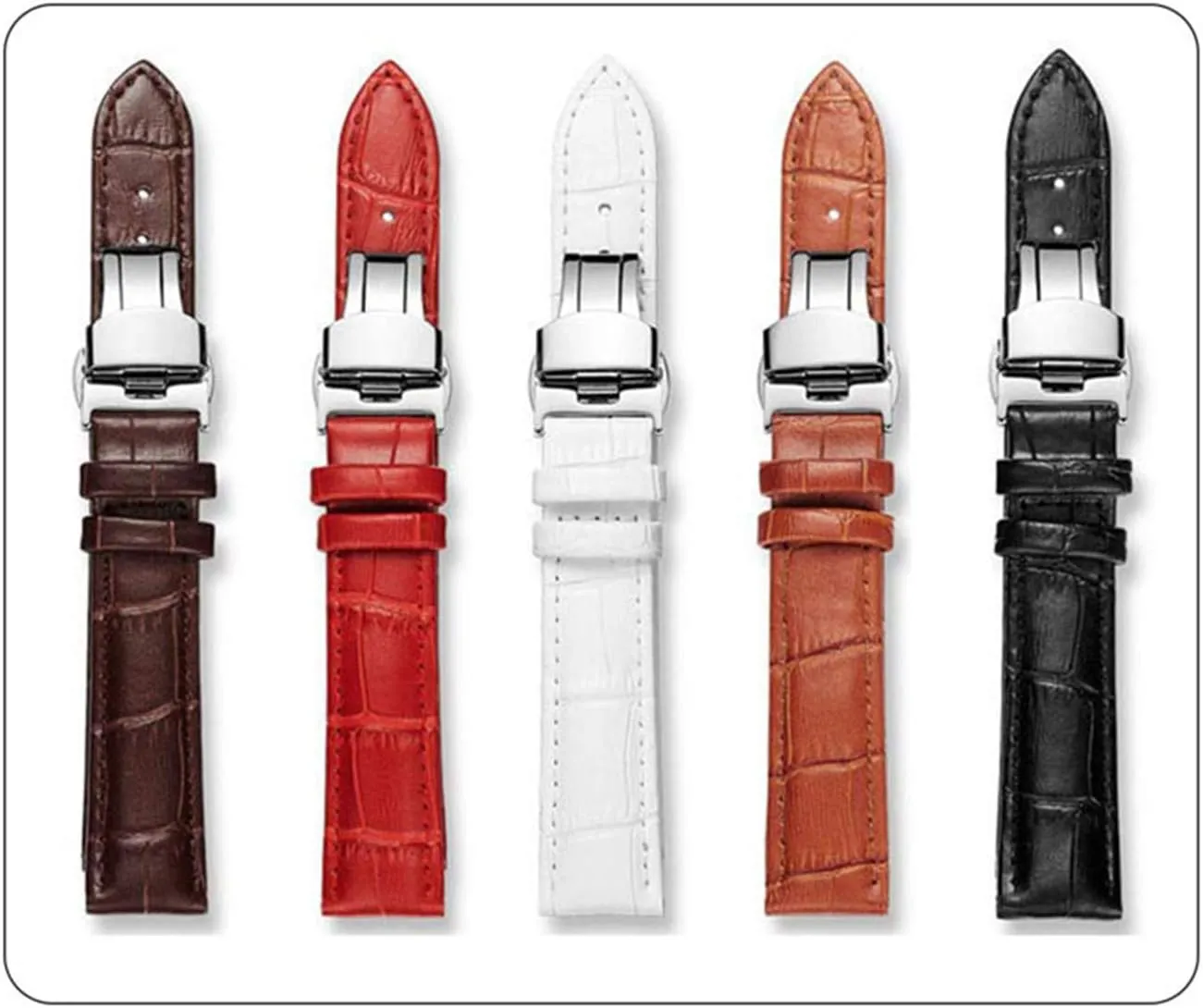Universal Strap,Leather Watchbands 12 24mm Universal Watch Butterfly Buckle Band Steel Buckle Strap Wrist Belt Bracelet   Tool