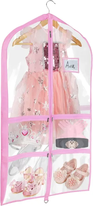 Univivi Clear Pink PVC Dance Costume Bags Garment Bag 40 Inch for Dance Competitions, with 4 Medium Clear Zipper Pockets and 1 Large Back Zippered Pocket(Clear/Pink)