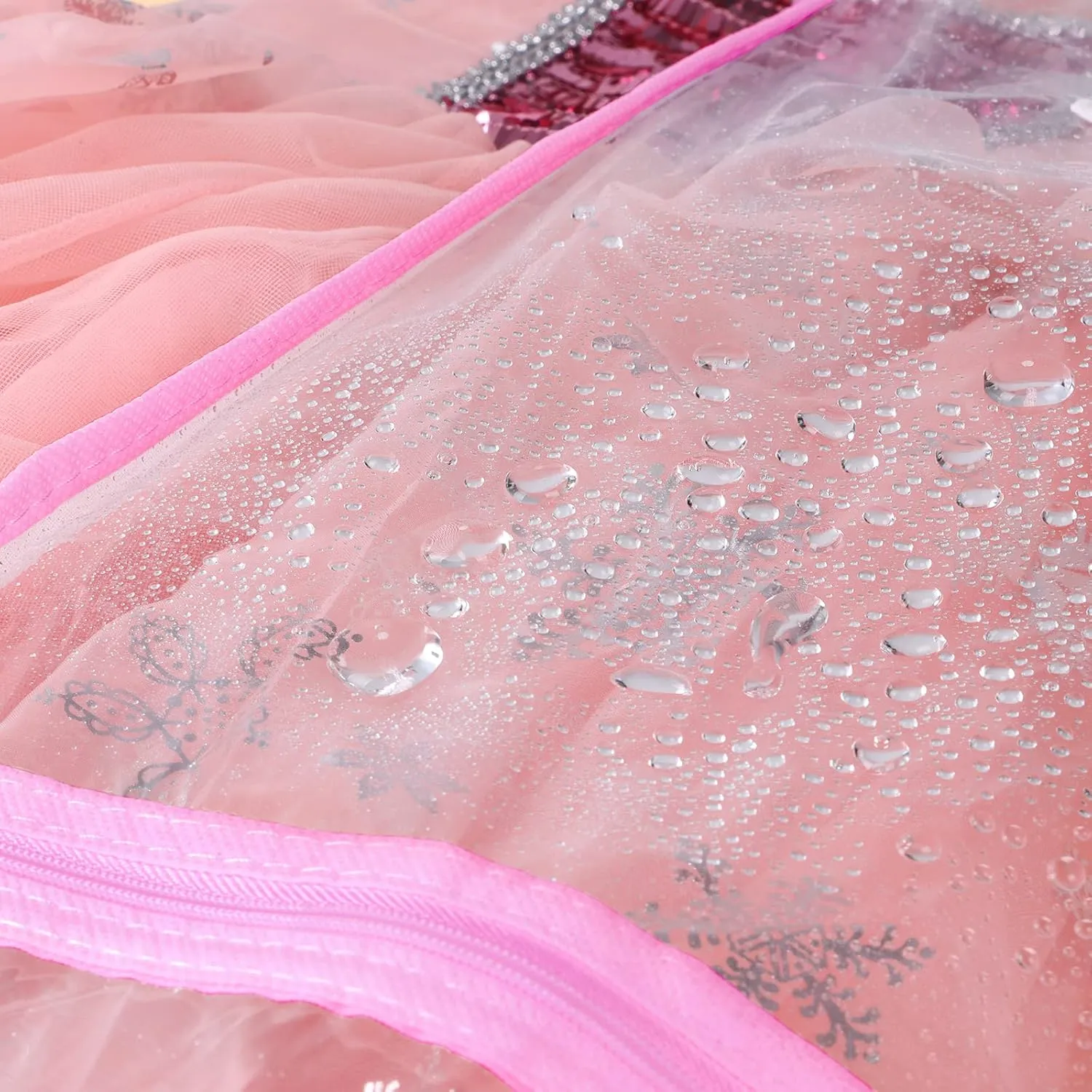 Univivi Clear Pink PVC Dance Costume Bags Garment Bag 40 Inch for Dance Competitions, with 4 Medium Clear Zipper Pockets and 1 Large Back Zippered Pocket(Clear/Pink)