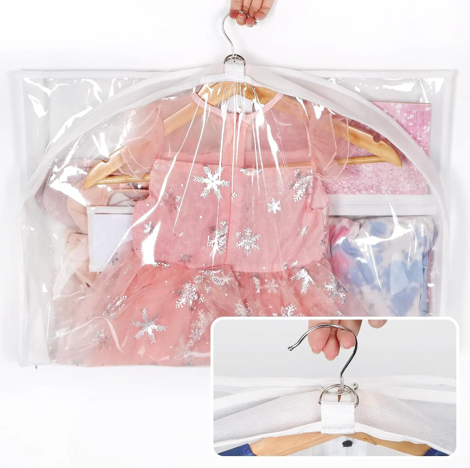 Univivi Clear PVC Dance Costume Bags, 35 Inch Garment Bag for Dance Competitions, with 3 Seperated Medium Clear Zipper Pockets and 1 Large Back Zippered Pocket (White, 2 Pack)