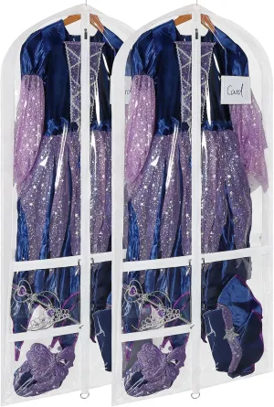 Univivi Clear PVC Dance Costume Bags, 50 Inch Garment Bag for Dance Competitions, with 3 Seperated Medium Clear Zipper Pockets and 1 Large Back Zippered Pocket (White, 2 Pack)