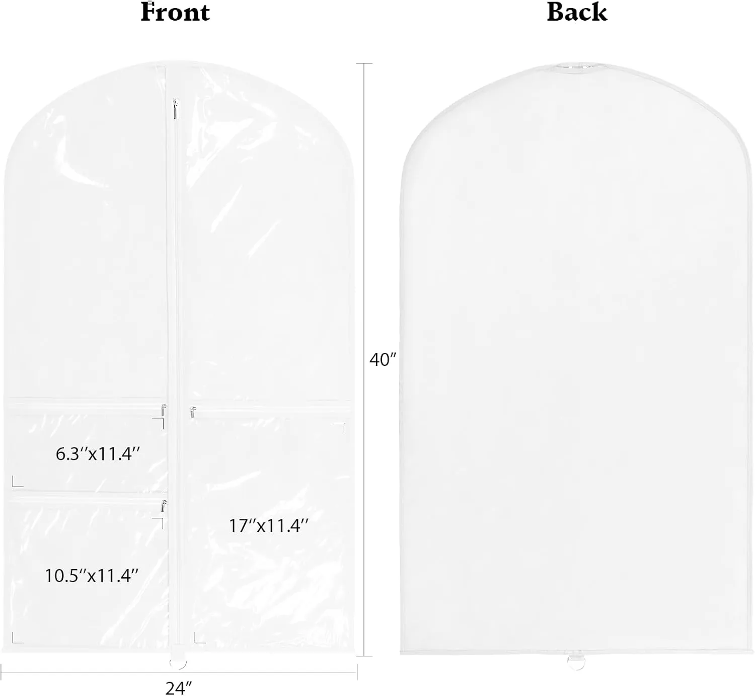 Univivi Dance Costume Garment Bag, 40 Inch Garment Bags for Dance Costumes Kids Dance Costume Bag with 3 Medium Clear Zipper Pockets for Dance Costumes, Hanging Clothes (White) - 4 Pack, UN0783